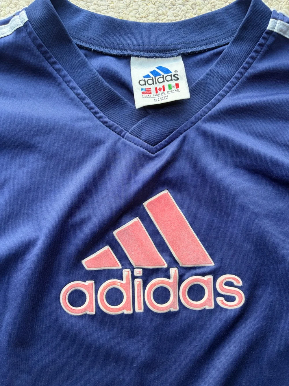 Vintage Adidas men’s Navy Blue Red Logo Tee. Size XL.